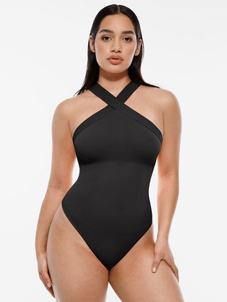 Crossover Halter Thong Bodysuit