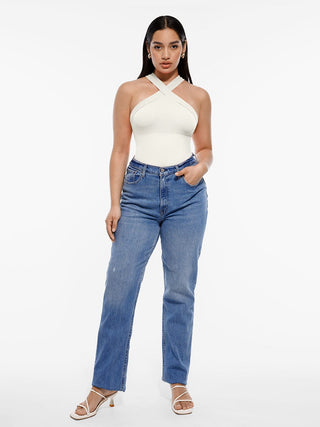 Crossover Halter Thong Bodysuit
