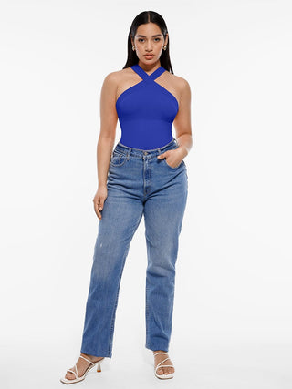 Crossover Halter Thong Bodysuit