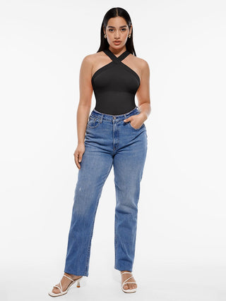 Crossover Halter Thong Bodysuit
