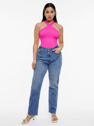 Crossover Halter Thong Bodysuit
