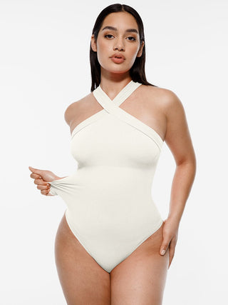 Crossover Halter Thong Bodysuit