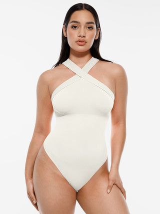 Crossover Halter Thong Bodysuit