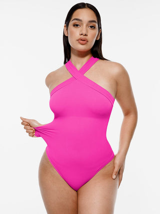 Crossover Halter Thong Bodysuit