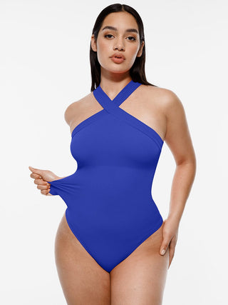 Crossover Halter Thong Bodysuit