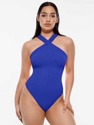 Crossover Halter Thong Bodysuit