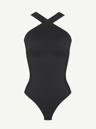 Crossover Halter Thong Bodysuit
